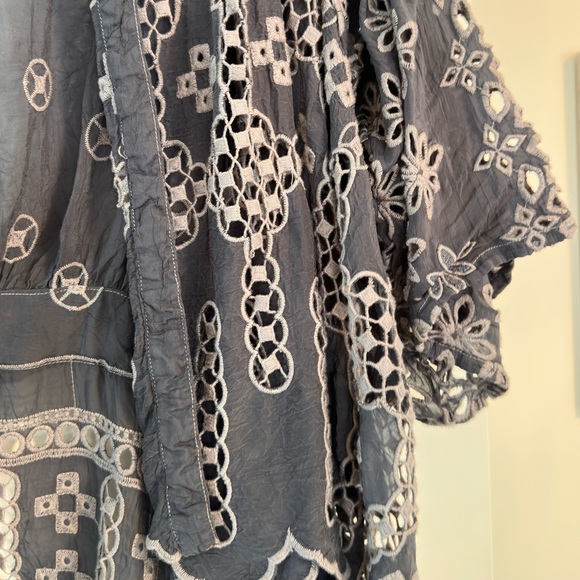 Johnny Was Boho Short Kimono - Charcoal color with light gray embroidery - Picture 2 of 5